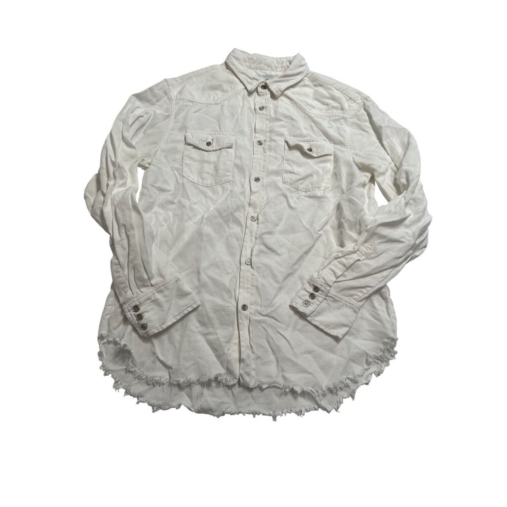 IRO Button Front Frayed Hem Shirt in White